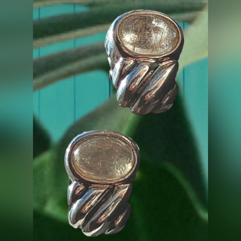 ♥️ Chic Sterling Silver 925 Pierced Stud Earrings Polished Natural Cabochon